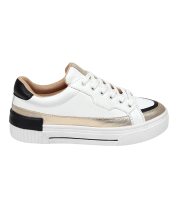 Tênis Casual Lanes Couro Branco/Ouro - TN15dourado - AMARENA SHOES
