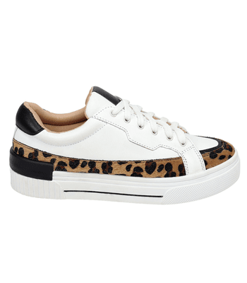 Tênis Casual Lanes Couro Branco/Onça - TN15off/onç... - AMARENA SHOES