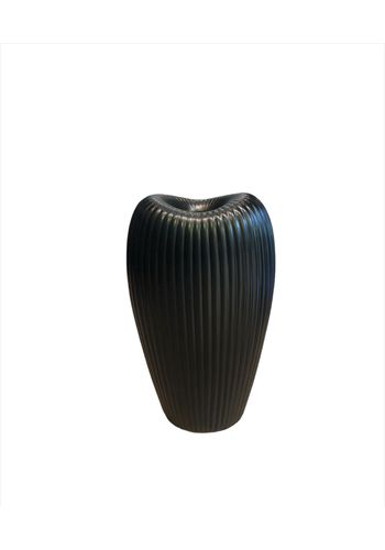 Vaso Em Ceramica Listrado Alto Preto - P - CASAFRANCIOZI