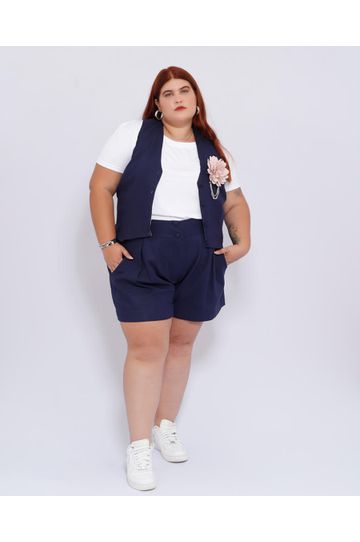 Colete Linho com Elastano Azul Marinho - Plus Size - DELPHINA