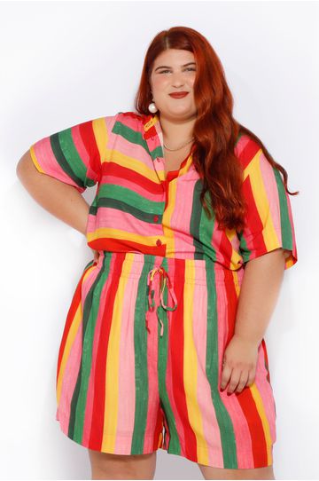 Short Viscose Listras Color - Plus Size - DELPHINA