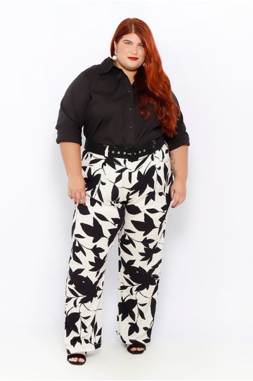Calça Botões Viscose Floral PB - Plus Size - DELPHINA