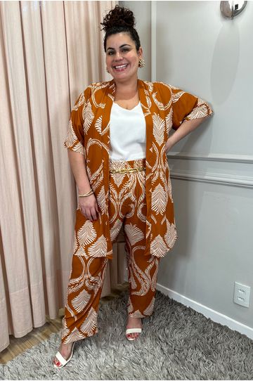Quimono Viscose Estampa Vintage - Plus Size - DELPHINA