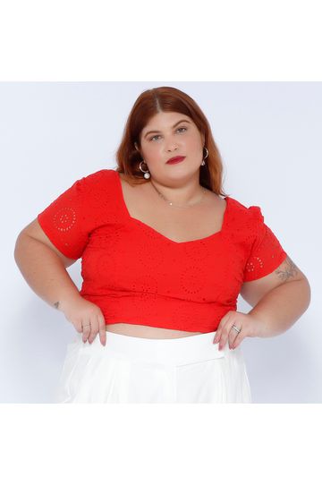 Top Laise Gola V com Manga Vermelho - Plus Size - DELPHINA
