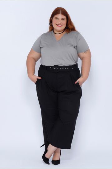 Calça Botões 2.0 Linho com Elastano Preta - Plus S... - DELPHINA