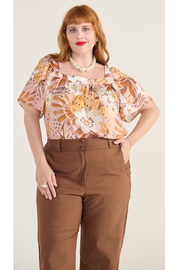 Calça Algodão com Elastano Marrom - Plus Size - DELPHINA