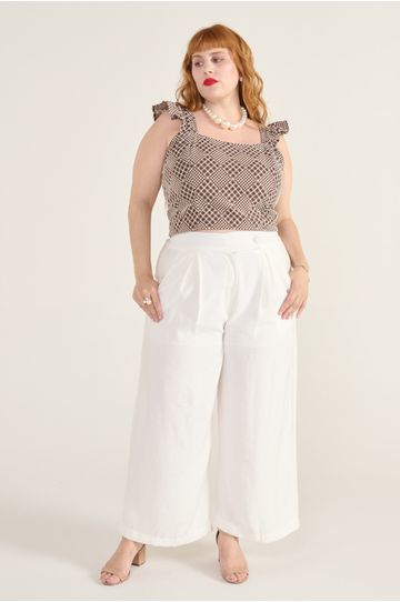 Calça Pantalona Social Viscose Off White - Plus Si... - DELPHINA