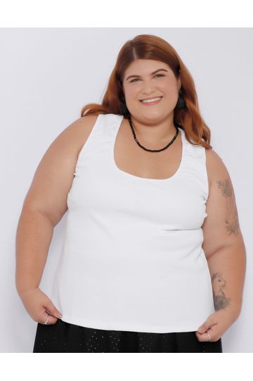 Blusa Regata Malha Ribana Branca - Plus Size - DELPHINA