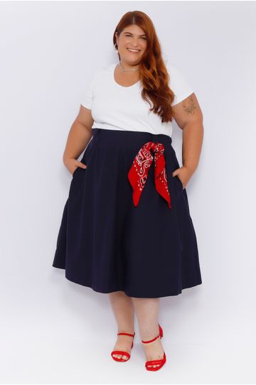 Saia Linho Azul Marinho - Plus Size - DELPHINA