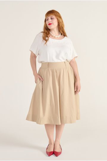 Saia Linho Bege - Plus Size - DELPHINA