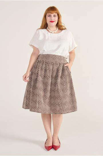 Saia Bordada Marrom - Plus Size - DELPHINA