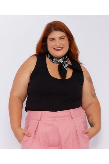 Blusa Regata Malha Ribana Preta - Plus Size - DELPHINA