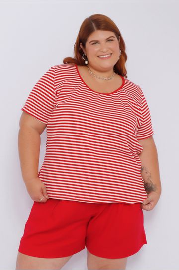 Blusa Malha Listra Vermelha - Plus Size - DELPHINA