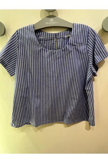 Blusa Social Botão Azul Listrada - Plus Size - DELPHINA