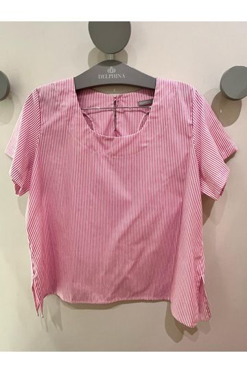 Blusa Social Botão Rosa Listrada - Plus Size - DELPHINA
