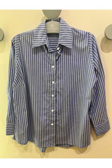 Camisa Social Algodão Azul Listra - Plus Size - DELPHINA