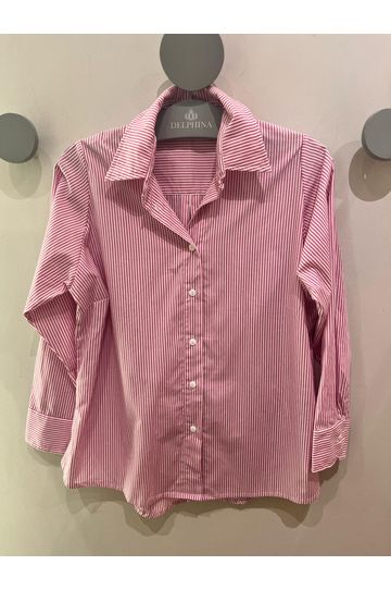 Camisa Social Algodão Listra Rosa - Plus Size - DELPHINA