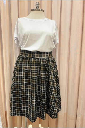 Saia Evasê Xadrez - Plus Size - DELPHINA