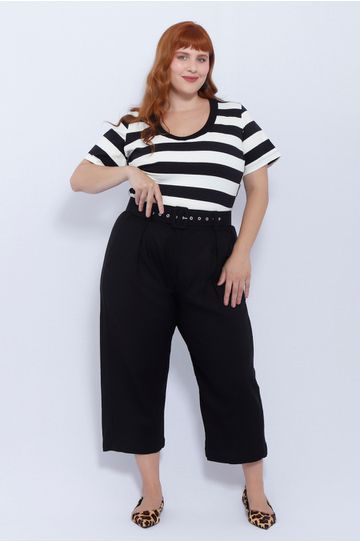 Calça Botões 2.0 Linho com Elastano Preta - Plus S... - DELPHINA