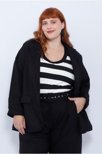Blazer 2.0 Linho com Elastano Preto - Plus Size - DELPHINA