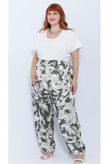 Calça Viscose Estampa Verde Floral - Plus Size - DELPHINA