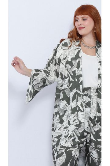 Quimono Viscose Estampa Verde Floral - Plus Size - DELPHINA