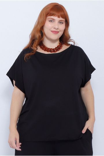 Blusa Malha Preta - Plus Size - DELPHINA
