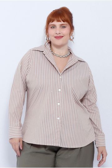 Camisa Social Algodão Fendi Listrada - Plus Size - DELPHINA