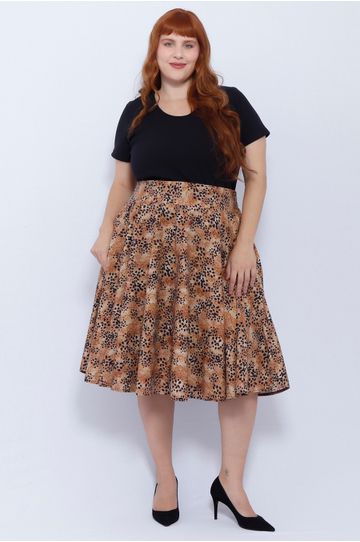 Saia Godê Algodão Onça- Plus Size - DELPHINA