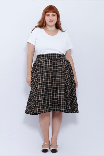 Saia Evasê Xadrez - Plus Size - DELPHINA