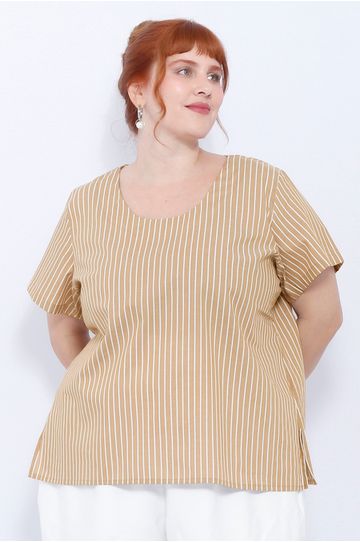 Blusa Social Botão Fendi Listrada - Plus Size - DELPHINA