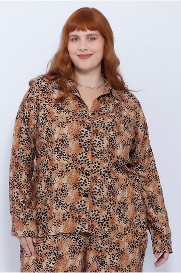 Camisa Manga Longa Viscose Estampa Onça - Plus Siz... - DELPHINA
