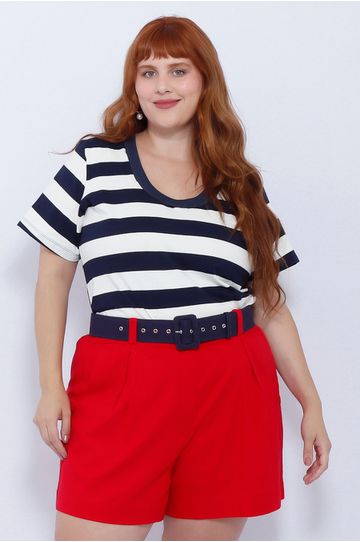 Short Botões Linho com Elastano Vermelho - Plus Si... - DELPHINA