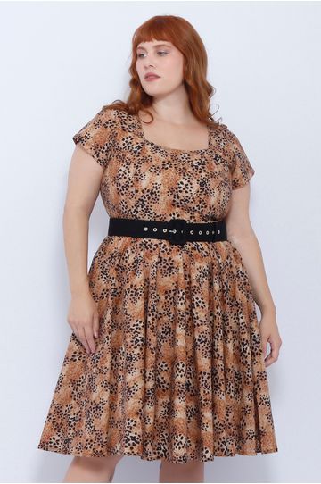 Vestido Gode Algodão Estampa Onça - Plus Size - DELPHINA