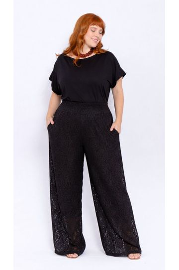 Calça Malha Preta Renda - Plus Size - DELPHINA