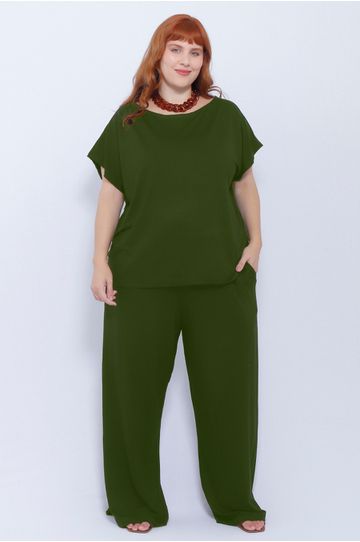 Calça Malha Verde Selva - Plus Size - DELPHINA