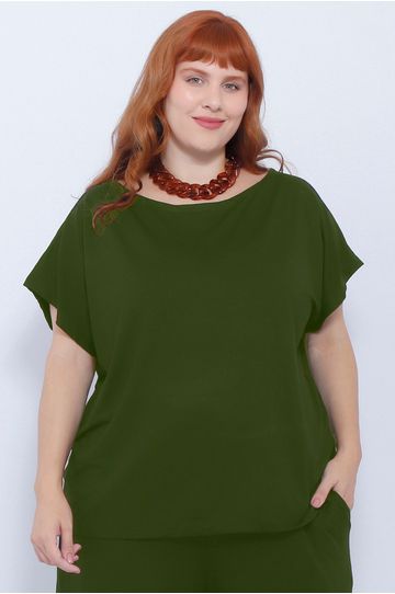 Blusa Malha Verde Selva - Plus Size - DELPHINA