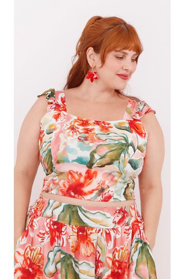 Top Babadinho Viscose Floral Color - Plus Size - DELPHINA