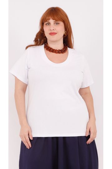 Blusa Malha Algodão Premium Branca - Plus Size - DELPHINA
