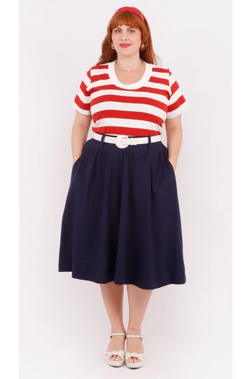 Saia Linho Azul Marinho - Plus Size - DELPHINA
