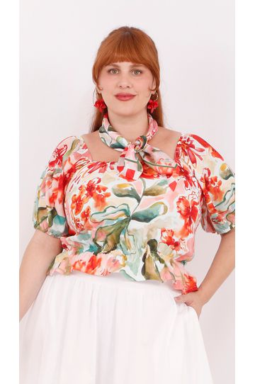 Blusa Peplum Floral Color - Plus Size - DELPHINA