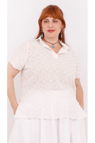 Camisa Laise Algodão Manga Curta - Plus Size - DELPHINA