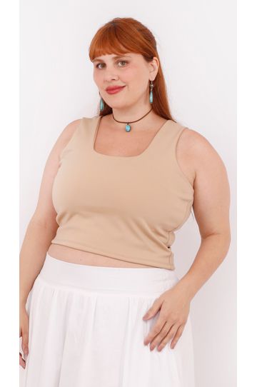 Top Segunda Pele Malha Bege - Plus Size - DELPHINA