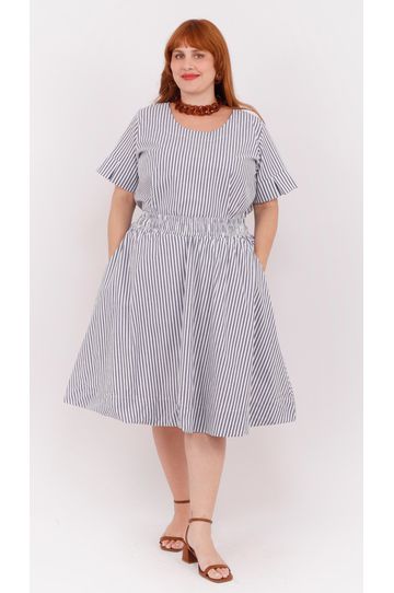 Saia Algodão Listrada Azul - Plus Size - DELPHINA