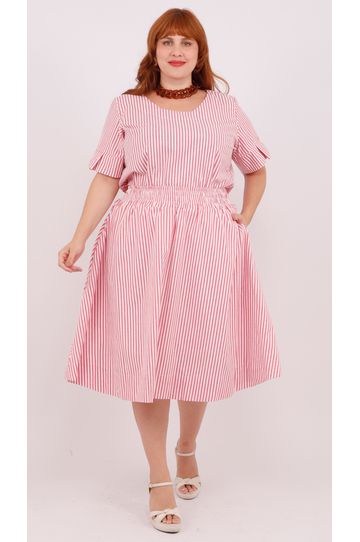 Saia Algodão Listrada Vermelha - Plus Size - DELPHINA