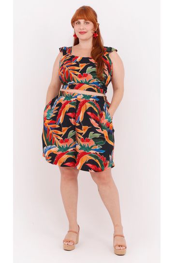 Short Viscose Estampa Marinho Color - Plus Size - DELPHINA