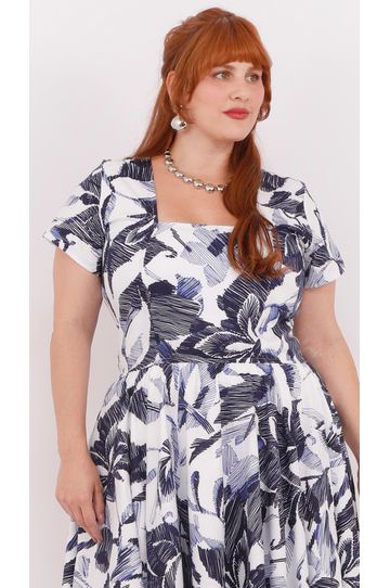 Vestido Gode Algodão Floral Azul - Plus Size - DELPHINA