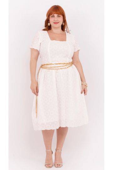 Vestido Laise Branco Algodão - Plus Size - DELPHINA