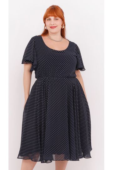 Vestido em Crepe Godê Azul Marinho - Plus Size - DELPHINA