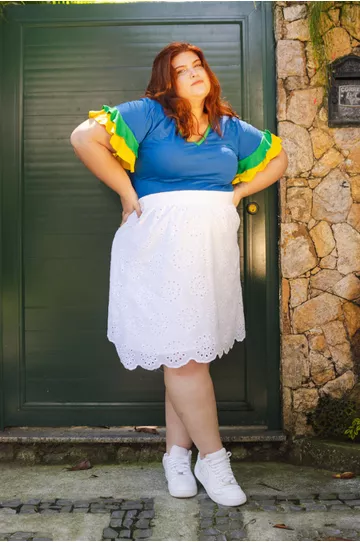 Blusa Manga 2 Babados Azul BRASIL - Plus Size - DELPHINA